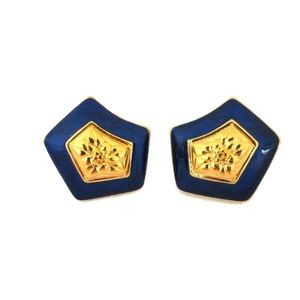 Trifari Gold and Blue Shield Earrings